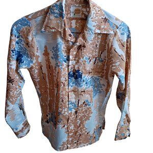 Boys 10 True Vintage 1970's Abstract Print Disco Shirt Peachskin Polyester
